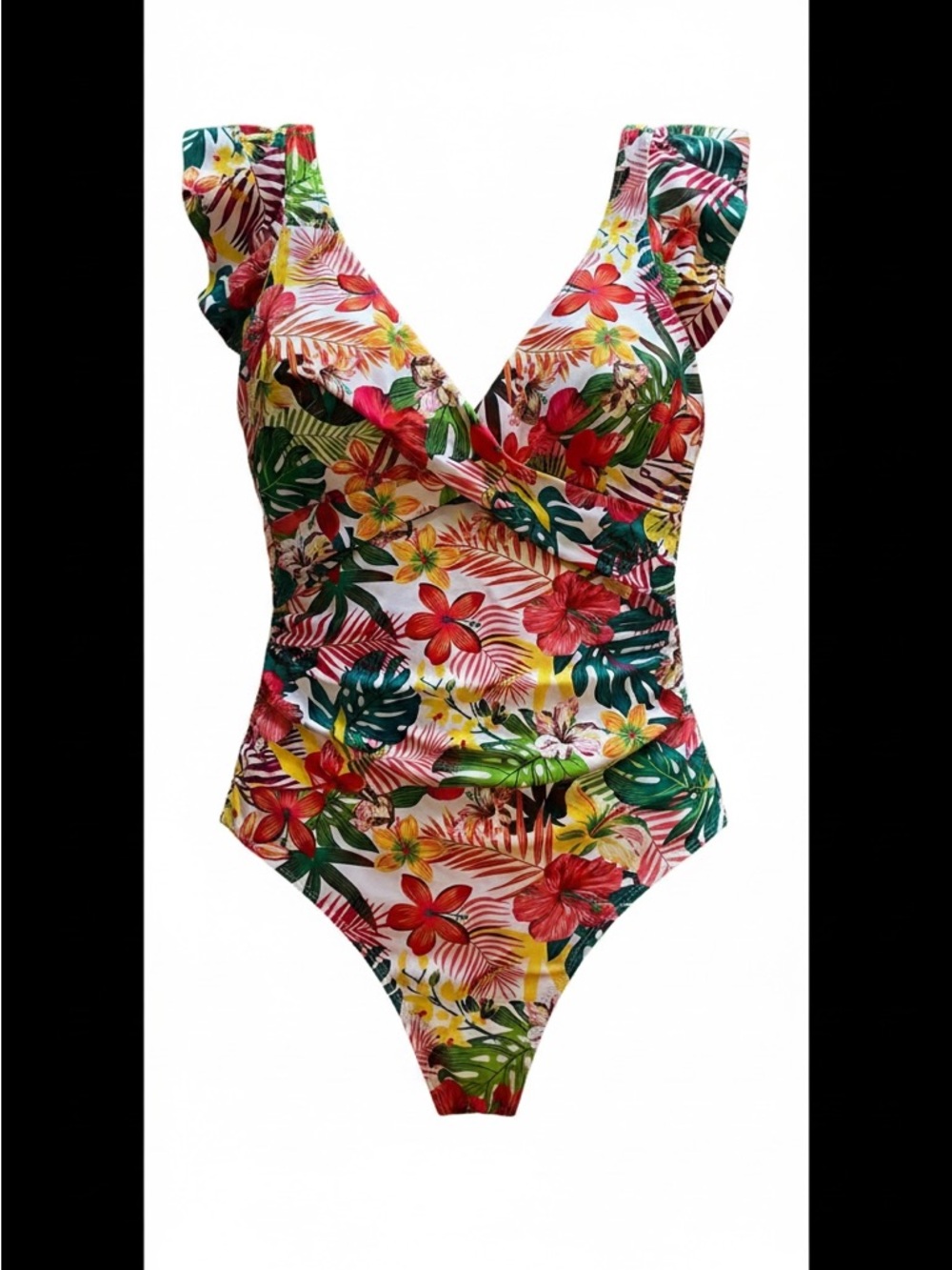 Floral Tropical V-Neck One-Piece Swimsuit - Multicolor